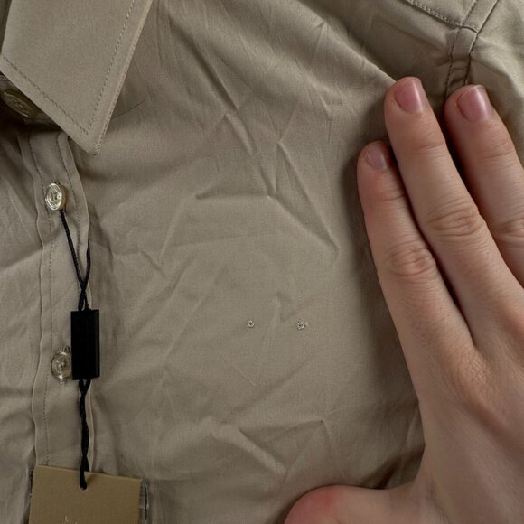 NWT Burberry London Women US 6 (40) Button Up Shirt Beige Cotton Stretch Ladies - Picture 10 of 16